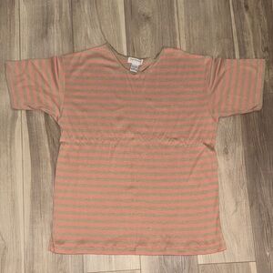 Express Women V Neck Tee - Pink and Tan Stripes